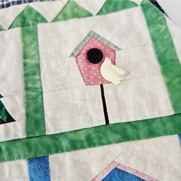 Vintage Hand Made Quilted Kitsch Floral Bird Watcher Birdhouse Vest Waistcoat L - Picture 3 of 9